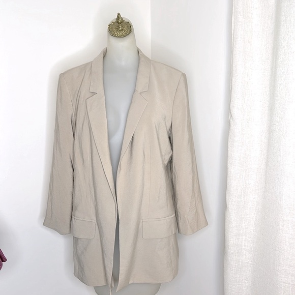 LOFT Womens Beige Cotton Blend Longline Blazer Size 12 Relaxed Fit Quiet Luxury - Picture 3 of 10
